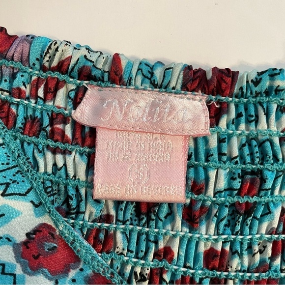 Nolita 100% Silk Boho Midi Length Sleeveless Tiered Dress Turquoise Blue Floral - Picture 9 of 13